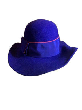 Shumi womens vintage royal blue felted brimmed hat with blue and pink ribbon med